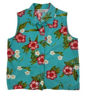 Casey & Max‎ Floral Sleeveless Button Down Top Hawaiian Print Shirt M